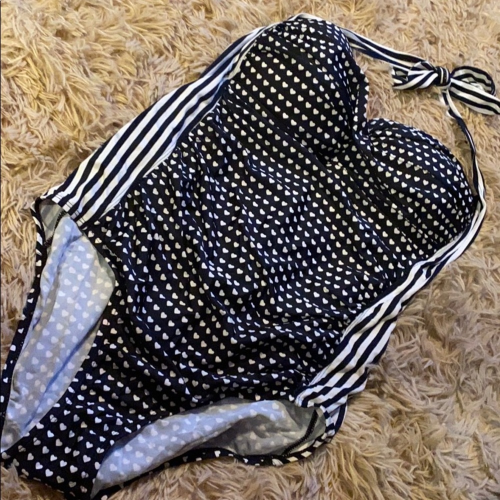 One piece black and white bathing suit